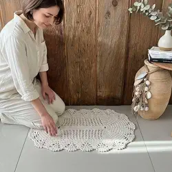 Kit 2 Tapetes Oval Leque 70x45 Crochê Artesanal (Cru)