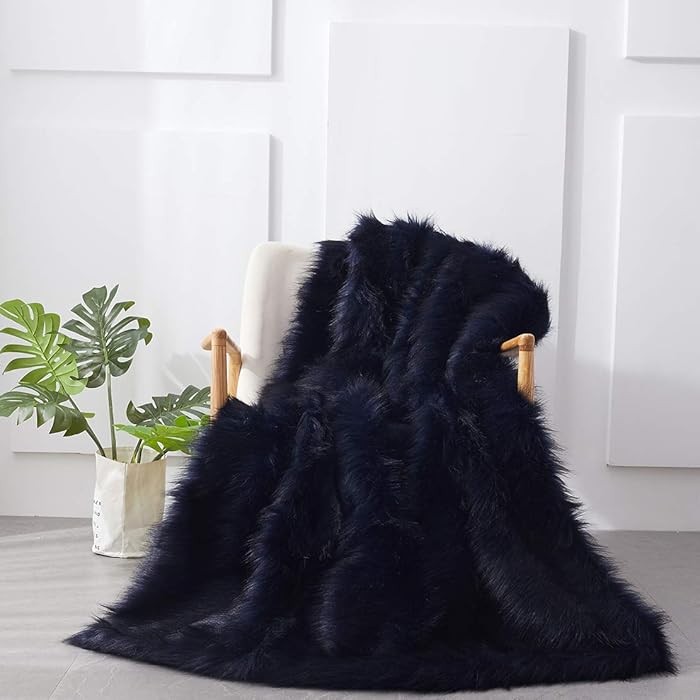 dark blue fur throw
