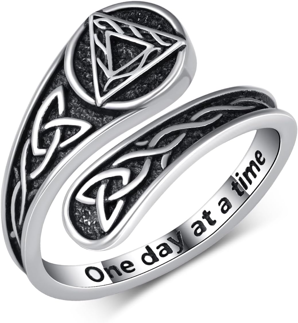 AA Sobriety Gifts 925 Sterling Silver Alcoholics Anonymous AA Ring Celtic Spoon Thumb Rings Stay Sober Recovery AA Jewelry Sobriety for Women