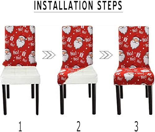 Miniatura 4 de Juego de 6 fundas navideñas para sillas de comedor, cocina, diseño de Papá Noel, color rojo, con estampado de Papá Noel, fundas de silla extraíbles,