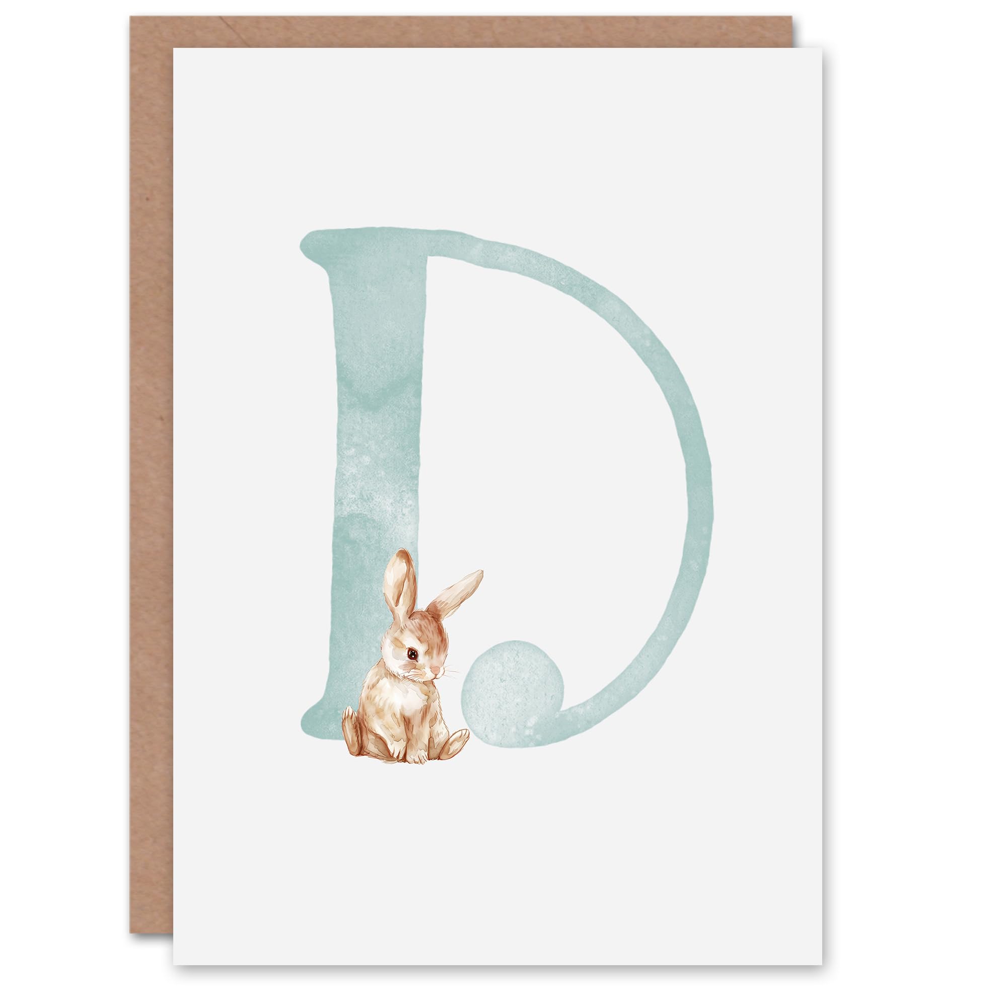 Artery8 Greeting Card Cute Bunny Rabbit New Baby 1st Alphabet Letter D For Child Kids Daughter Son Granddaughter Grandson Birthday Card