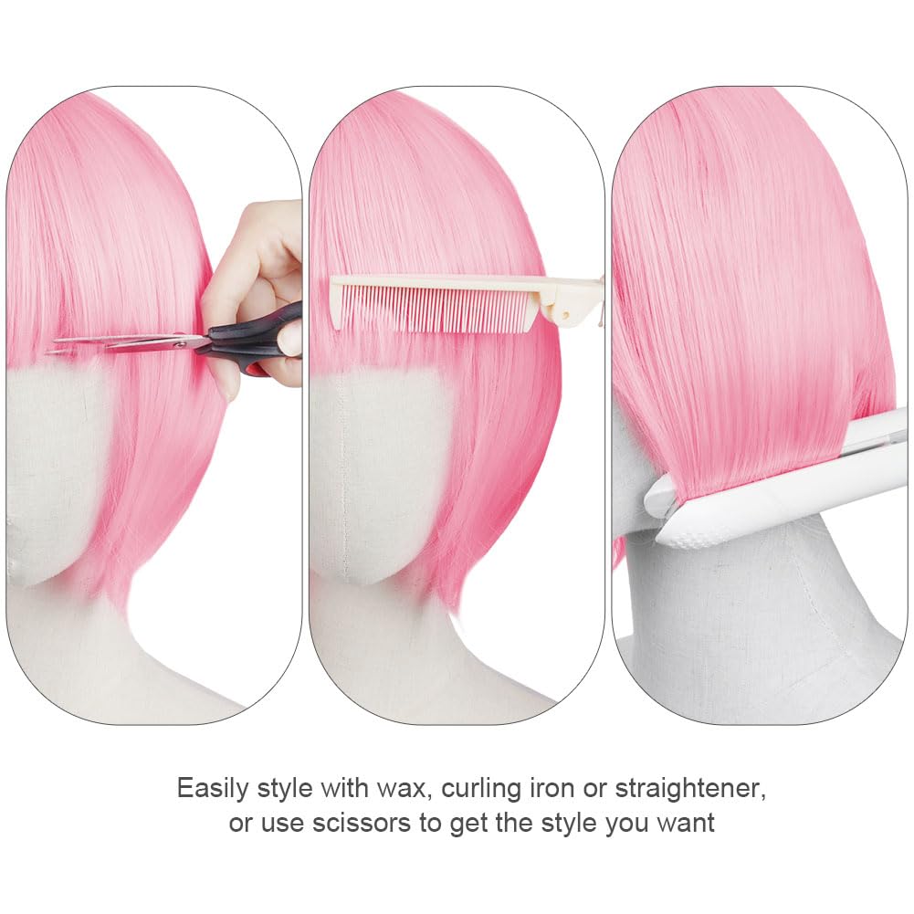 Aomig Parrucca Caschetto, Colorate Parrucca Set con Occhiali e 2 Cappuccio Parrucca Gratuito, Parrucche a Spalla di Bob Cosplay Parrucca per Spettacolo Teatrale, Carnevale, Halloween, Festa - 5