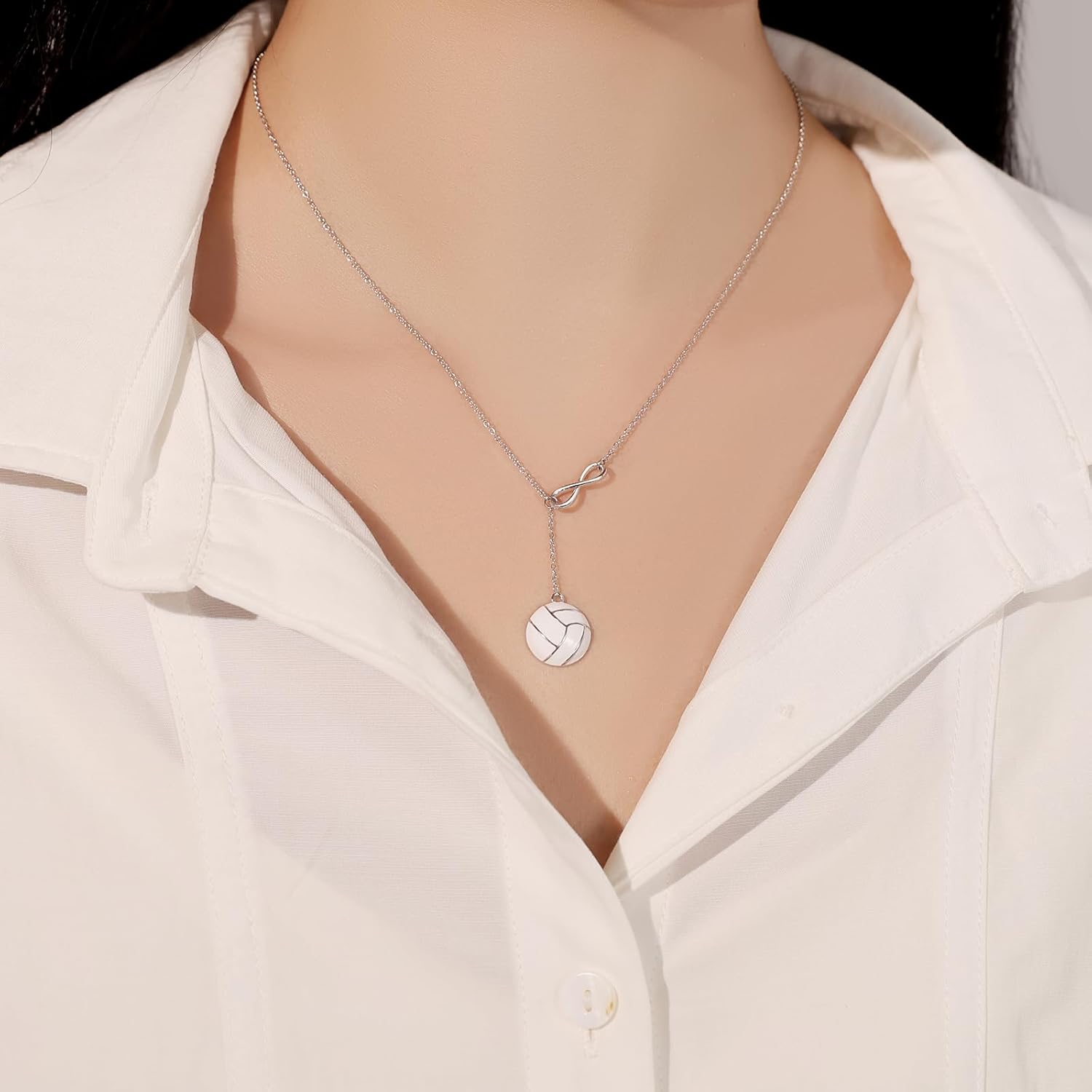 925 Sterling Silver Infinity Volleyball Necklace Pendant Jewelry Volleyball Gifts for Players Women Lover