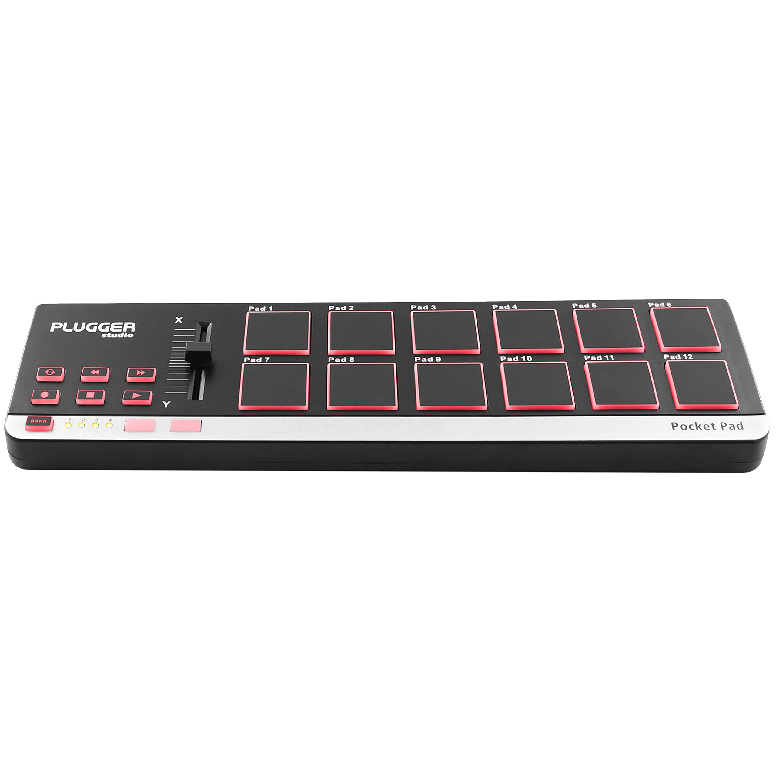 Plugger Studio Pocket Pad Contrôleur MIDI USB ultra compact pour ordinateur PC et Mac. 12 pads sensibles à la vélocité. Compatible avec tous les logiciels MAO DAW DJ Plug-ins Instruments virtuels.