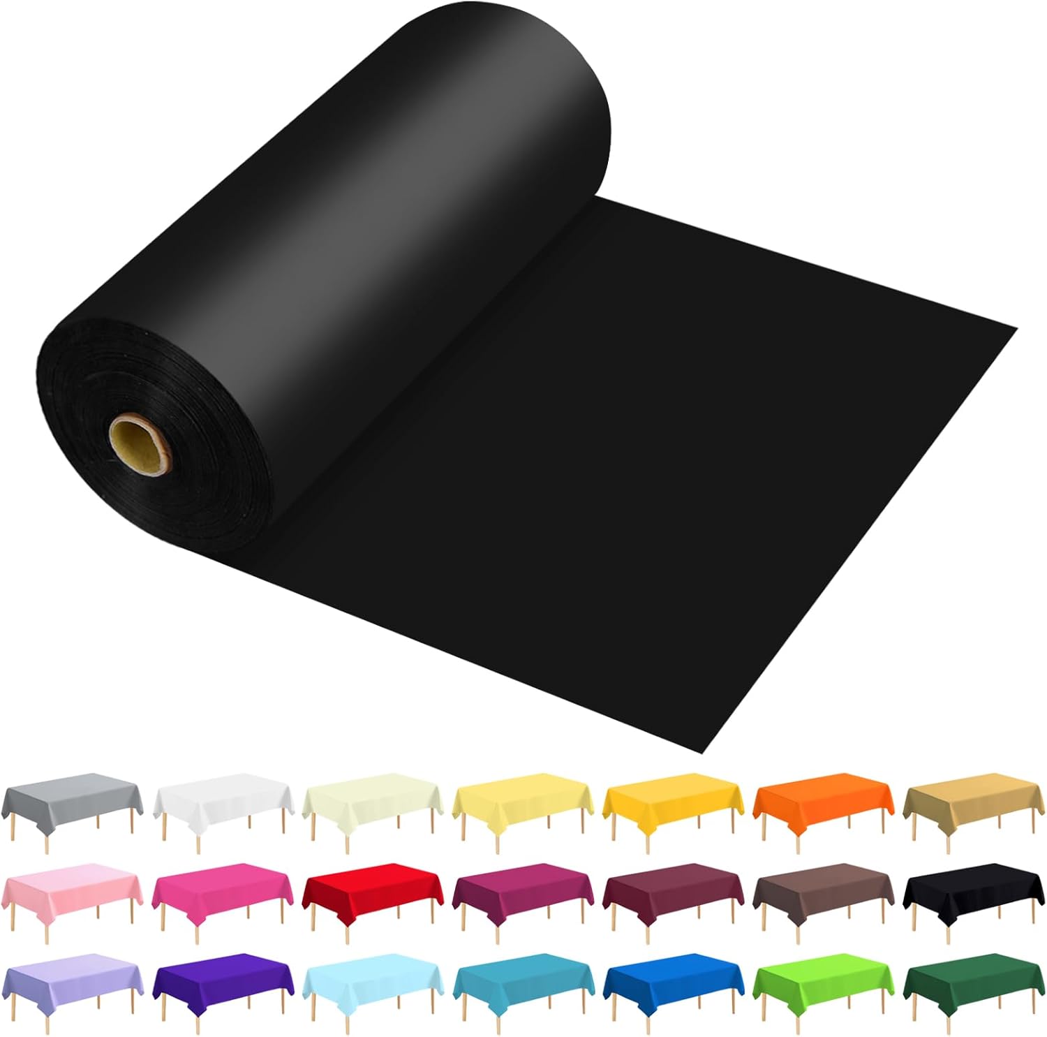 54 Inch X 300 Feet Plastic Table Cover Roll Premium Disposable Plastic Tablecloth for All Type/Shape Tables | Picnic, Party, Banquet, Birthdays, Weddings (Black, 54 Inch X 300 Feet)