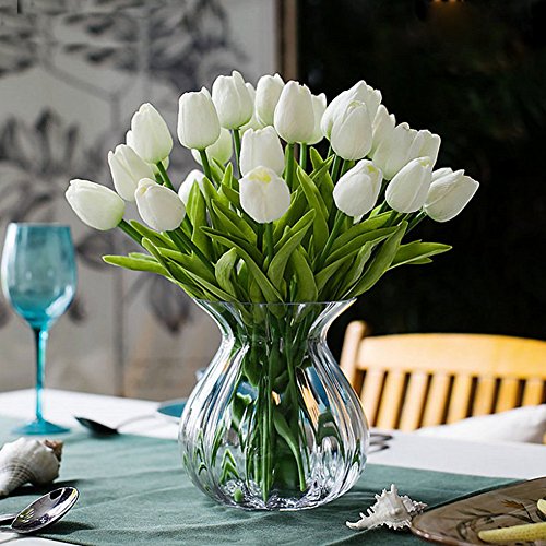 GL-Turelifes Tulipanes artificiales realistas en tallo individual de poliuretano, para arreglos florales...