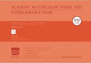ARTEZA Papel De Acuarela, 14 Hojas, Bloc De 9x12 Pulgadas, 140lb/300gsm, 100% Algodón, Doble Cara, Prensado En Caliente, Papel De Arte Libre De ácido