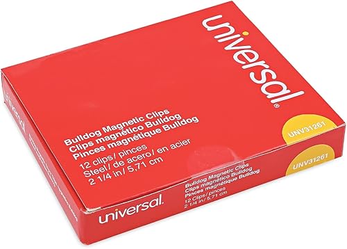Miniatura 2 de Universal 31261 Bulldog - Clips magnéticos, acero, capacidad de 1/2 pulgada, 2 1/4 pulgadas de ancho, niquelado, paquete de 12
