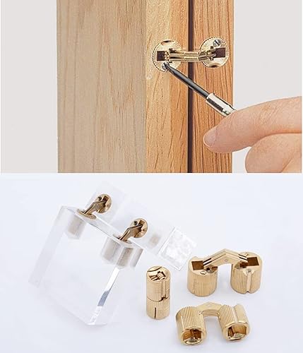 Miniatura 8 de Bisagras invisibles de barril de latón de 0.315 in ocultas ángulo de apertura de 180 grados para bricolaje joyero mano 4 piezas