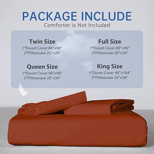 Miniatura 7 de Juego de funda de edredón de tamaño matrimonial, color naranja quemado de 3 piezas, funda de edredón de microfibra cepillada refrescante con cierre