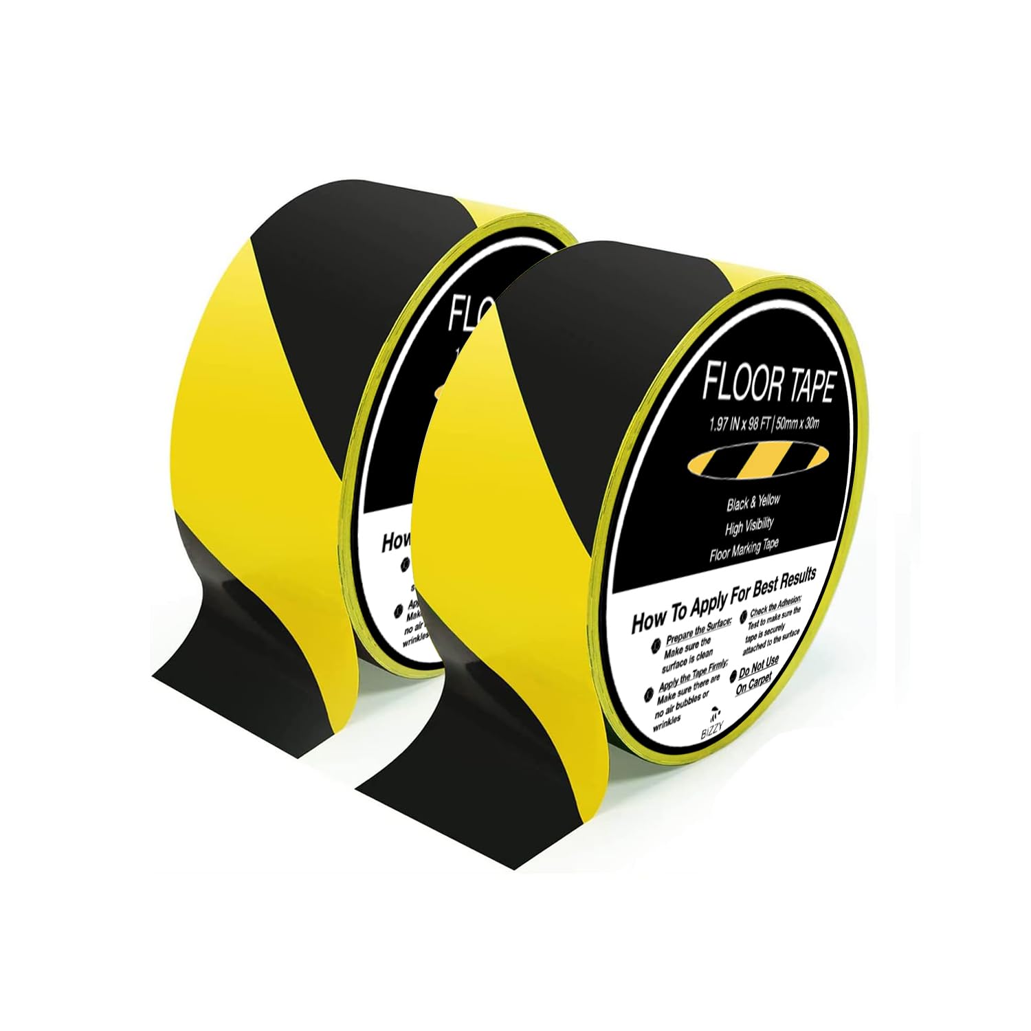 Black and Yellow Floor Tape 2" X 108' Industrial Hazard Tape