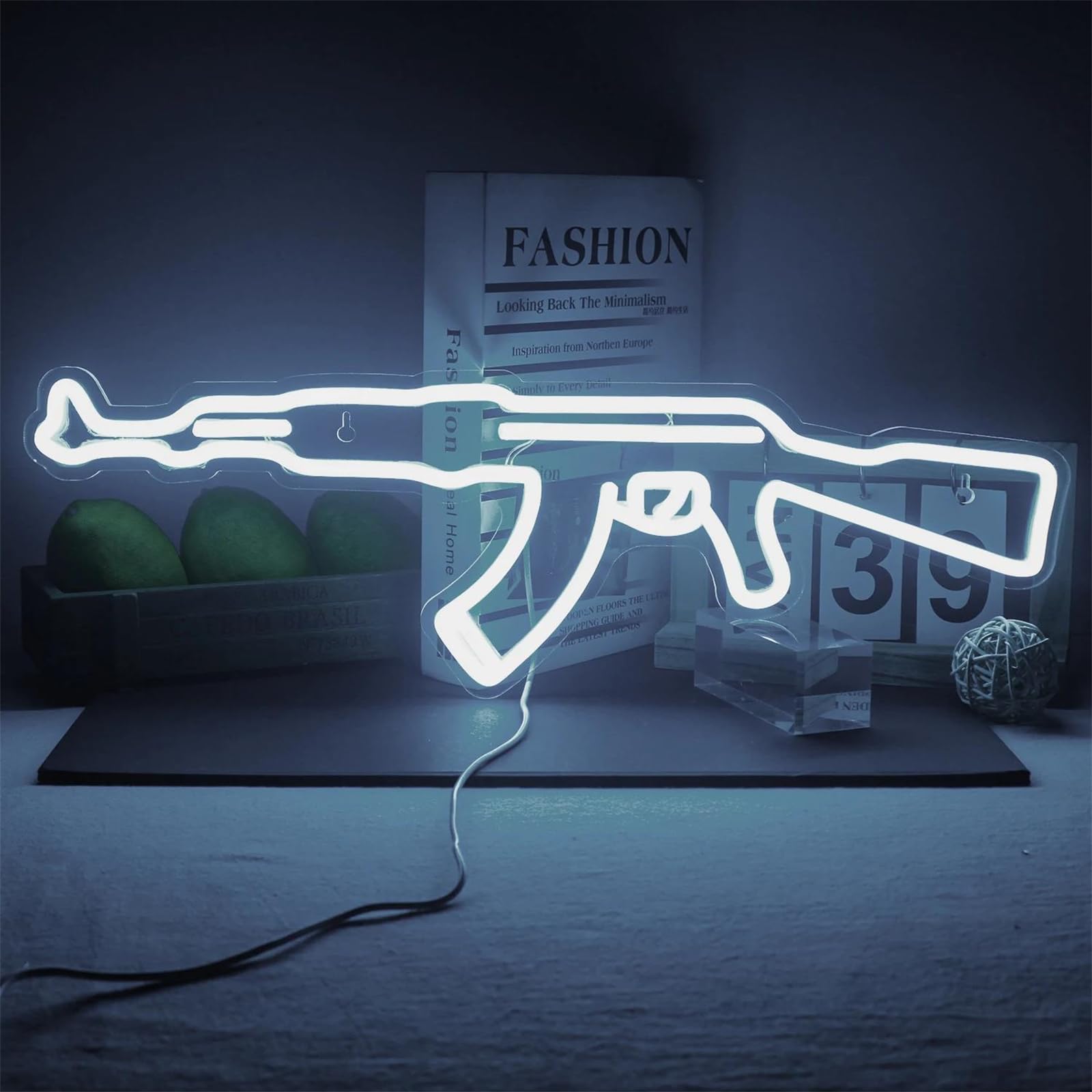 FINOTI AK 47 LED Neon Sign Light Gun Led Hanging Night Lamp Game Room Shop Bar Party Personalised Wall Decoration USB Powered By Neon,E