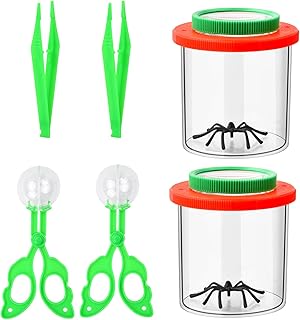 Insert Bug Viewer, Bug Catcher Set for Kids, 2 Pcs Magnifying Insect Box, 2 Insect Scoopers Scissors Tongs, 2 Insect Tweezers, Insect Magnifier Container for Kids Nature Exploration Adventure