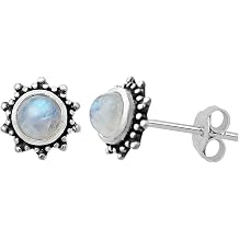 Sterling Silver & Moonstone Flaming Sun Stud Earrings