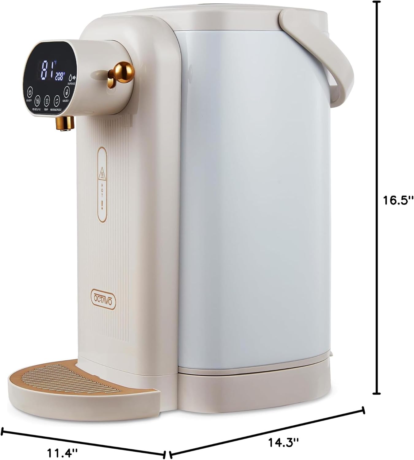 OCTAVO Water Boiler & Warmer 3 Liter, 304 Stainless Steel Water Tank, 800 Watt 6 Adjustable Water Temperature, LCD Touch Control Screen, Child Lock with Water Shortage Indicator, Black