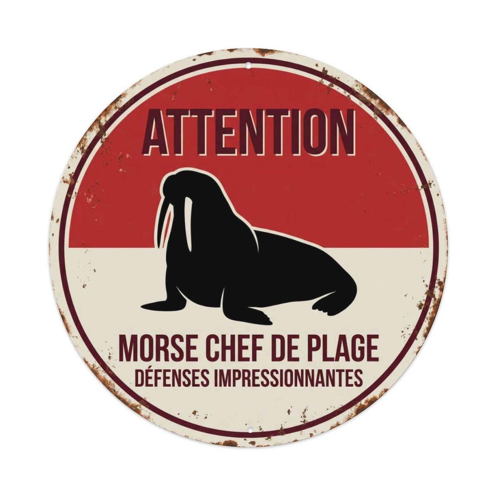 Fqcyn Style Moody Walrus Beach Boss Metal Tin Sign Plaque Wall Decor For Cafe, Club Bar, Office, Home Garden Round Metal Poster 8X8inch