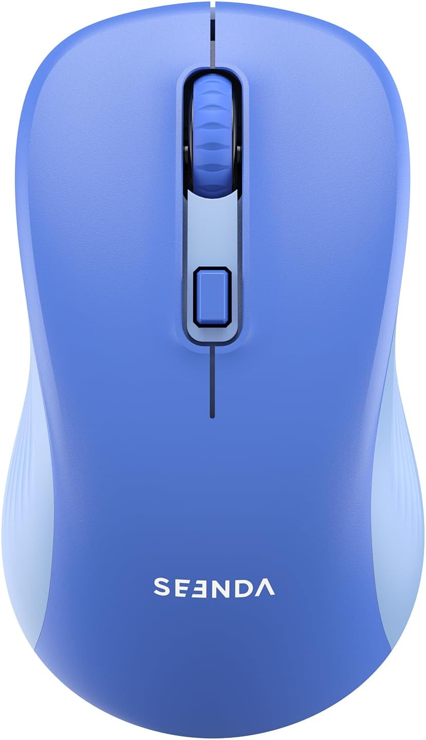 seenda Mouse Wireless 2.4G Silent Mouse con ricevitore USB, 18 mesi di durata della batteria, 1600 DPI Mouse wireless portatile di precisione per Windows/Mac/Linux con porte USB (blu