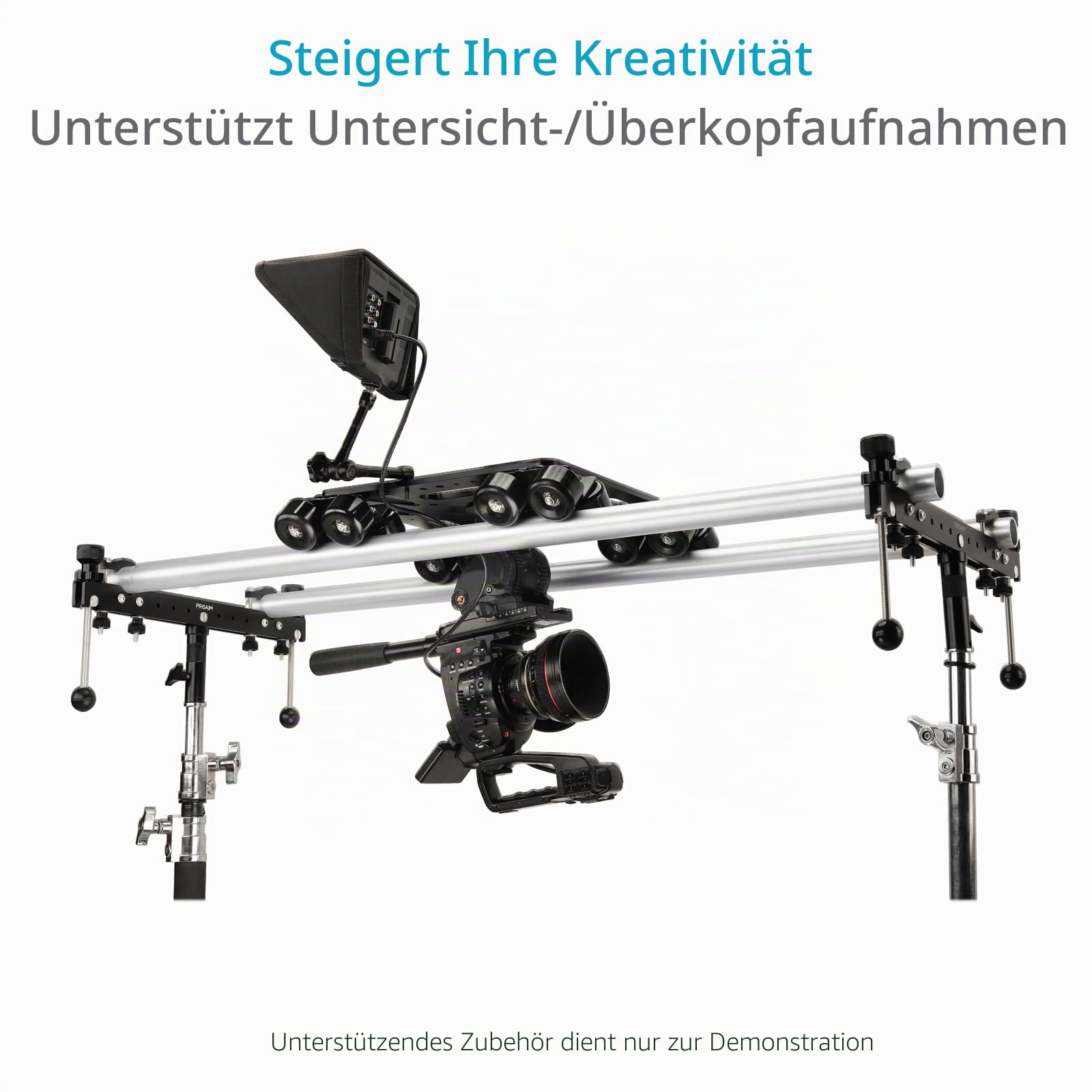PROAIM Breeza Aluminium-Kamera-Dolly-Slider mit Schienenenden, 100 kg | CNC-Aluminium-Slider mit 16-Rad-Fahrwerken; für gerade/kurvige Schienen, Mitchell + 75/100mm Bowl-Mounts