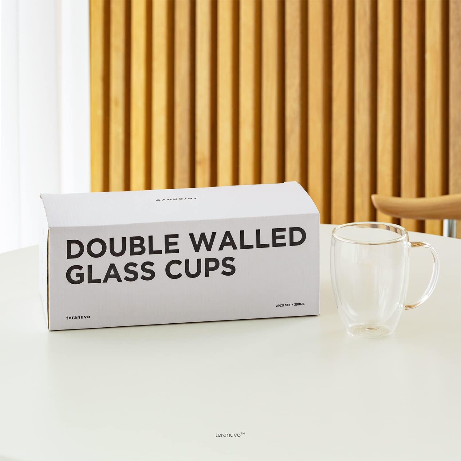 TERANUVO Double Walled Glass Cups, 2 Pack, 12oz, Glass Coffee Cups, Insulated Layer Coffee Mugs, Microwave & Oven Safe, BPA Free, Lightweight - Pefect for Wine, Tea, Latte, Espresso
