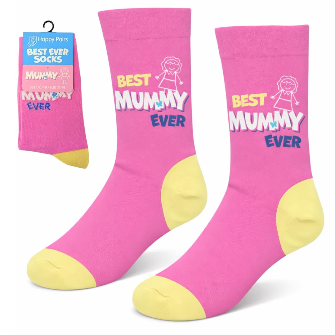 Happy Pairs Women's Multicolour Mummy Socks Novelty Socks Size 4-8 Birthday Gift Best Mummy Ever Gift From Daughter Son Stocking Filler Present