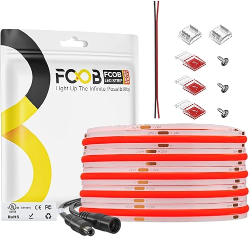 Miniatura 18 de Tira de luz LED COB de 16.4 pies, IP65, impermeable, DC12V, 3000K, blanco cálido, regulable, 320 LEDs/m, luces uniformes flexibles de alta densidad