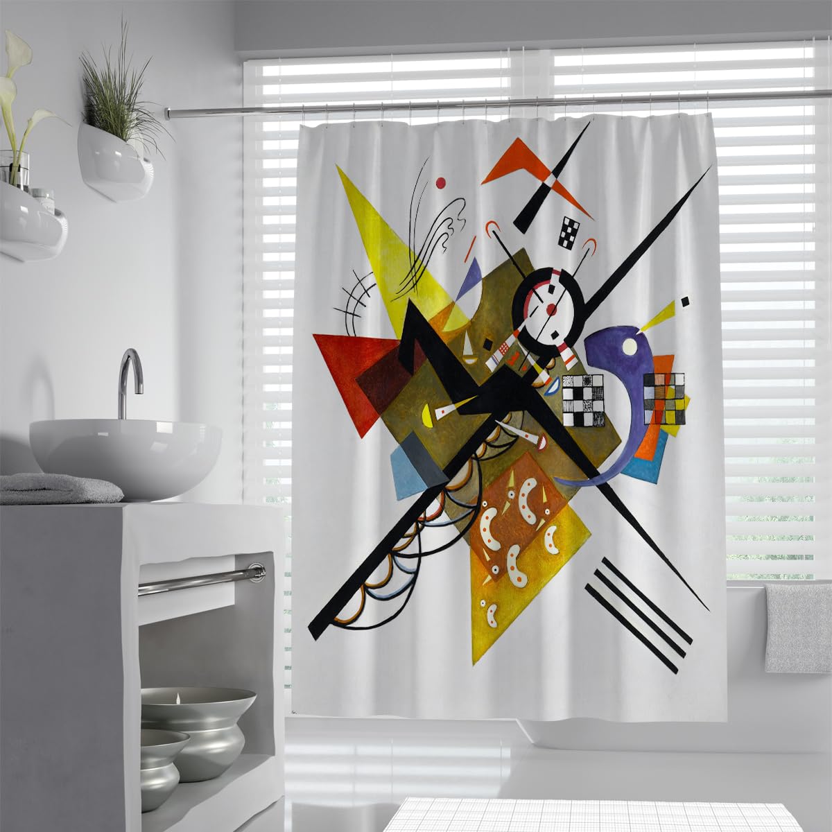 Olliar Home Shower Curtain Vintage Mid Century 180X180 Modern Abstract Geometric Art Bathroom Curtain Decor Minimalist Washable Fabric Bath Curtain With Hooks