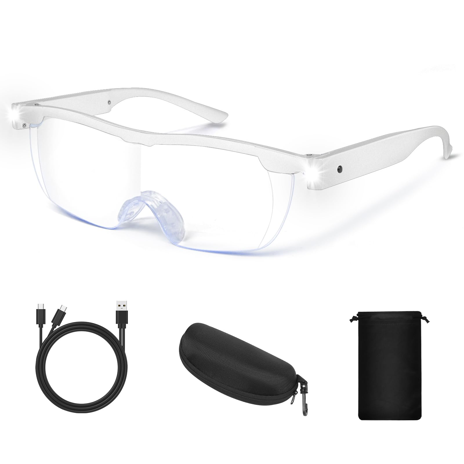 Lunettes Loupe Grossissantes 300% Avec Lumière LED - Rechargeable USB, Mains Libres, Pour Lecture Et Bricolage