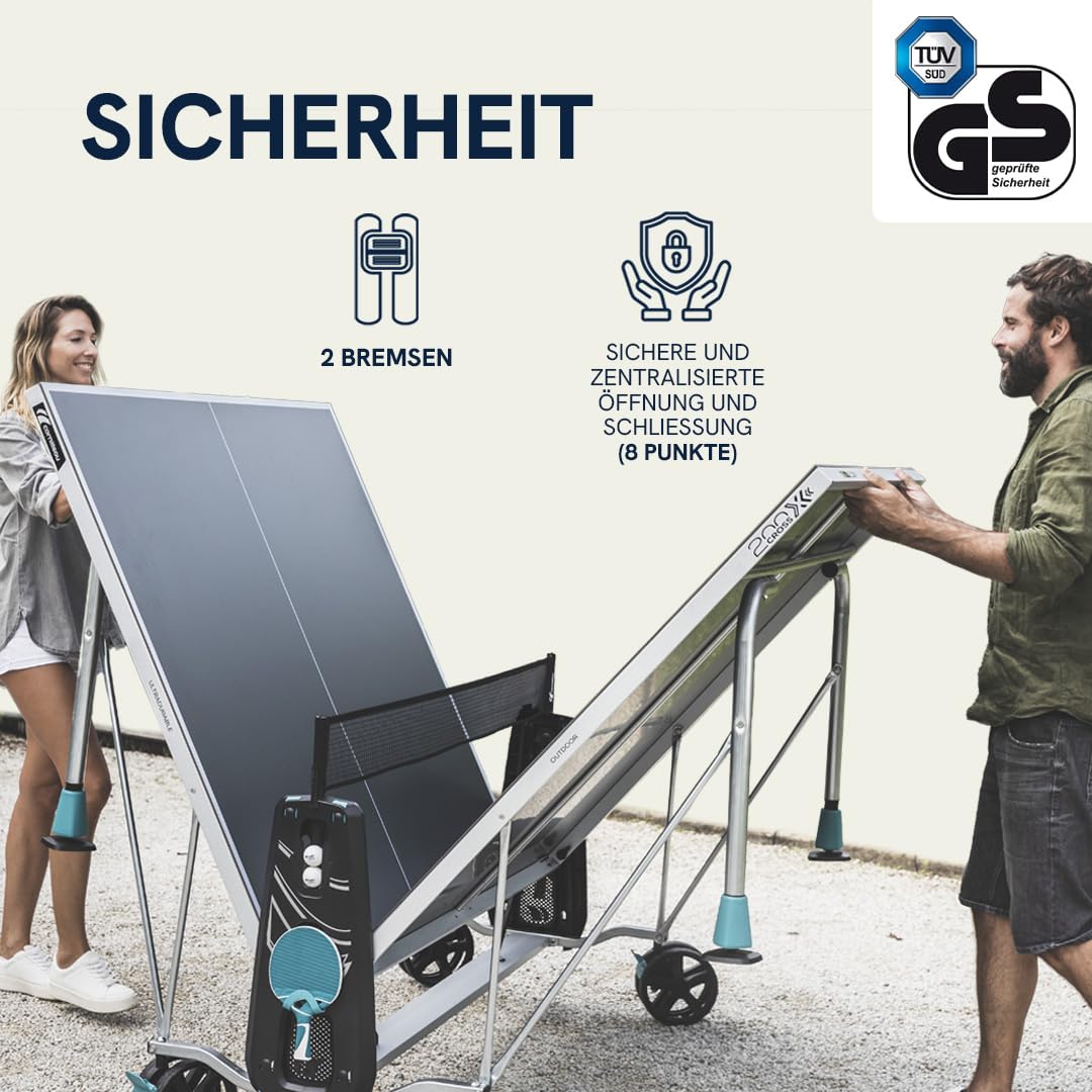 CORNILLEAU 200x - Outdoor Tischtennisplatte - Klappbar - Wetterfest - 5 mm Melaminharzplatte -Tischtennistisch für draußen - Turniermaße - Blau oder Grau