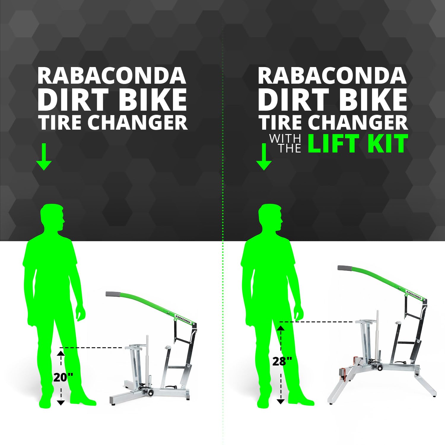 Rabaconda Kit de elevación de cambiador de neumáticos para moto de cross, eleva tu cambiador de neumáticos en 8 pulgadas, montaje sin herramientas, se adapta a cambiadores de neumáticos Gen4 Dirt Bike