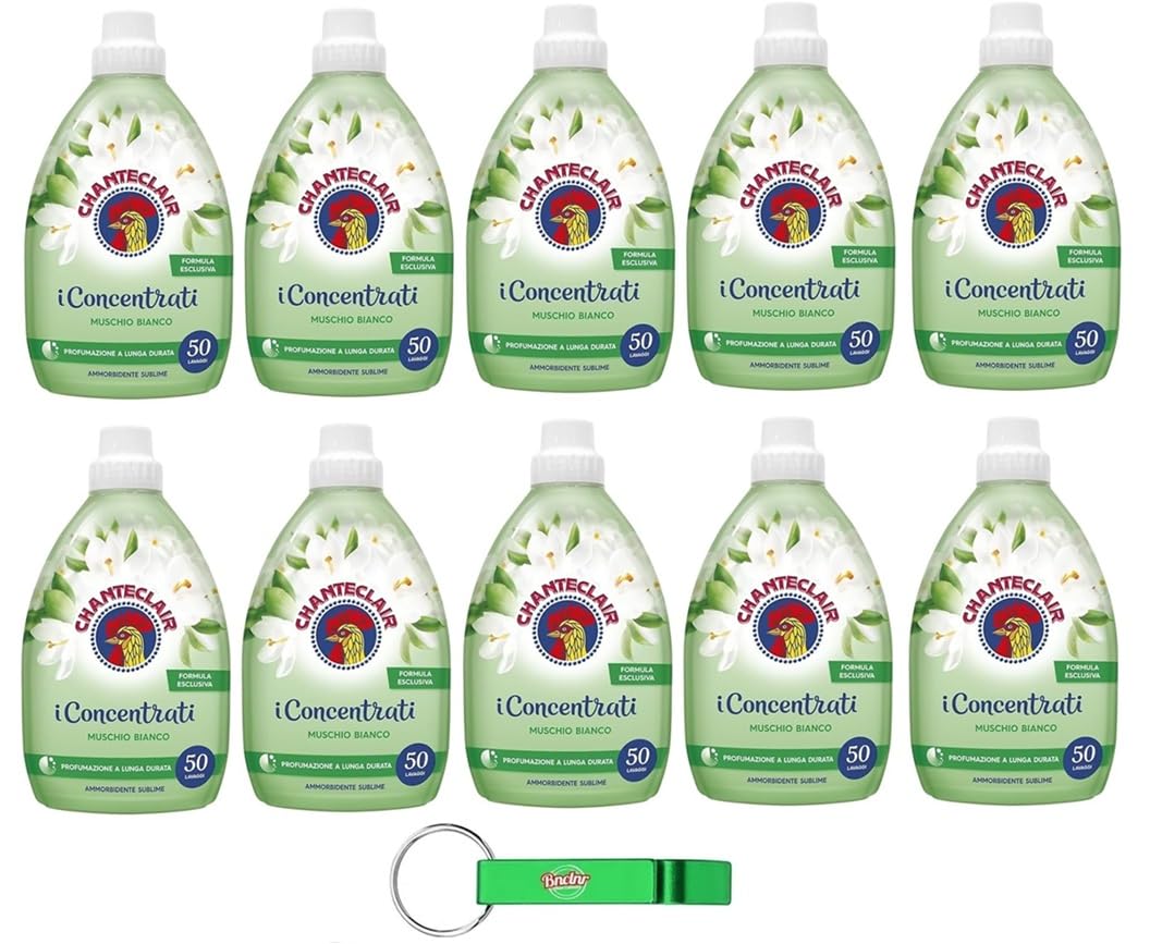 12 x Chanteclair I Concentrati – Ammorbidente concentrato profumo di muschio bianco per vestiti morbidi e profumati – 50 lavaggi 1lt + Beni Culinari Portachiavi gratuito