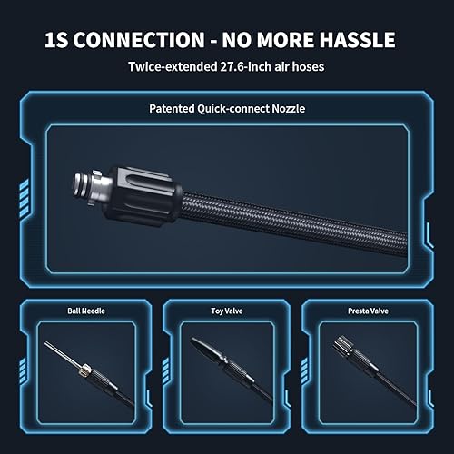 Miniatura 9 de LASFIT AIR TK1 - Compresor de aire portátil 5 veces más rápido con cilindro dual M1 Pro Inflador de neumáticos, bomba de aire inteligente portátil