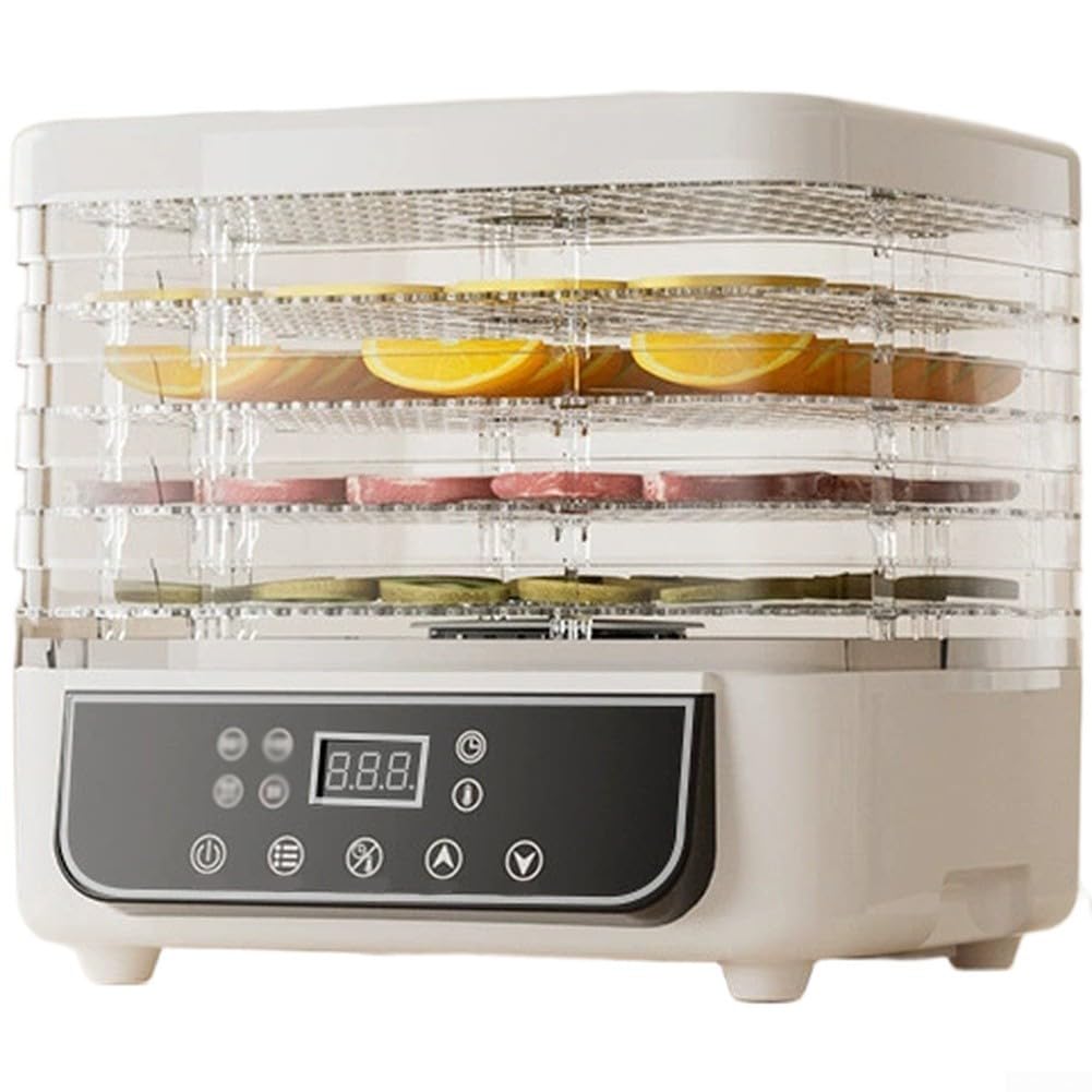 Essiccatore per Alimenti 5 Vassoi: Essiccatore Elettrico con Timer 24h e Controllo Temperatura per Frutta Carne Secca Snack Cani 25x25cm