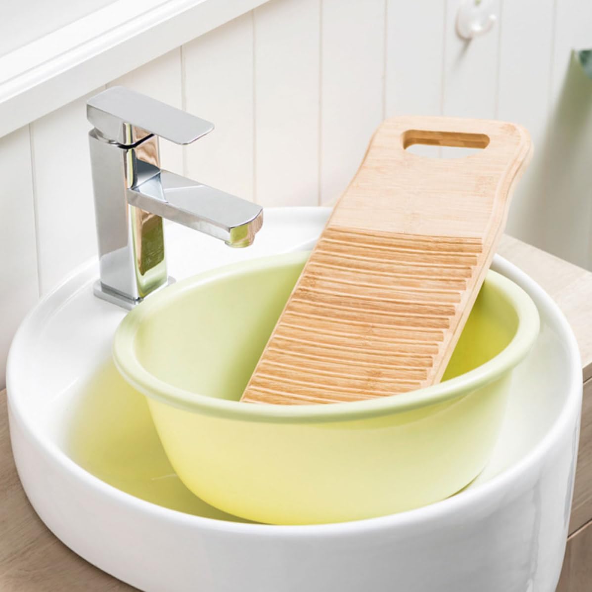 2 Pezzi Mini Asse da Lavaggio in Bambù per Casa e Viaggio, Beige