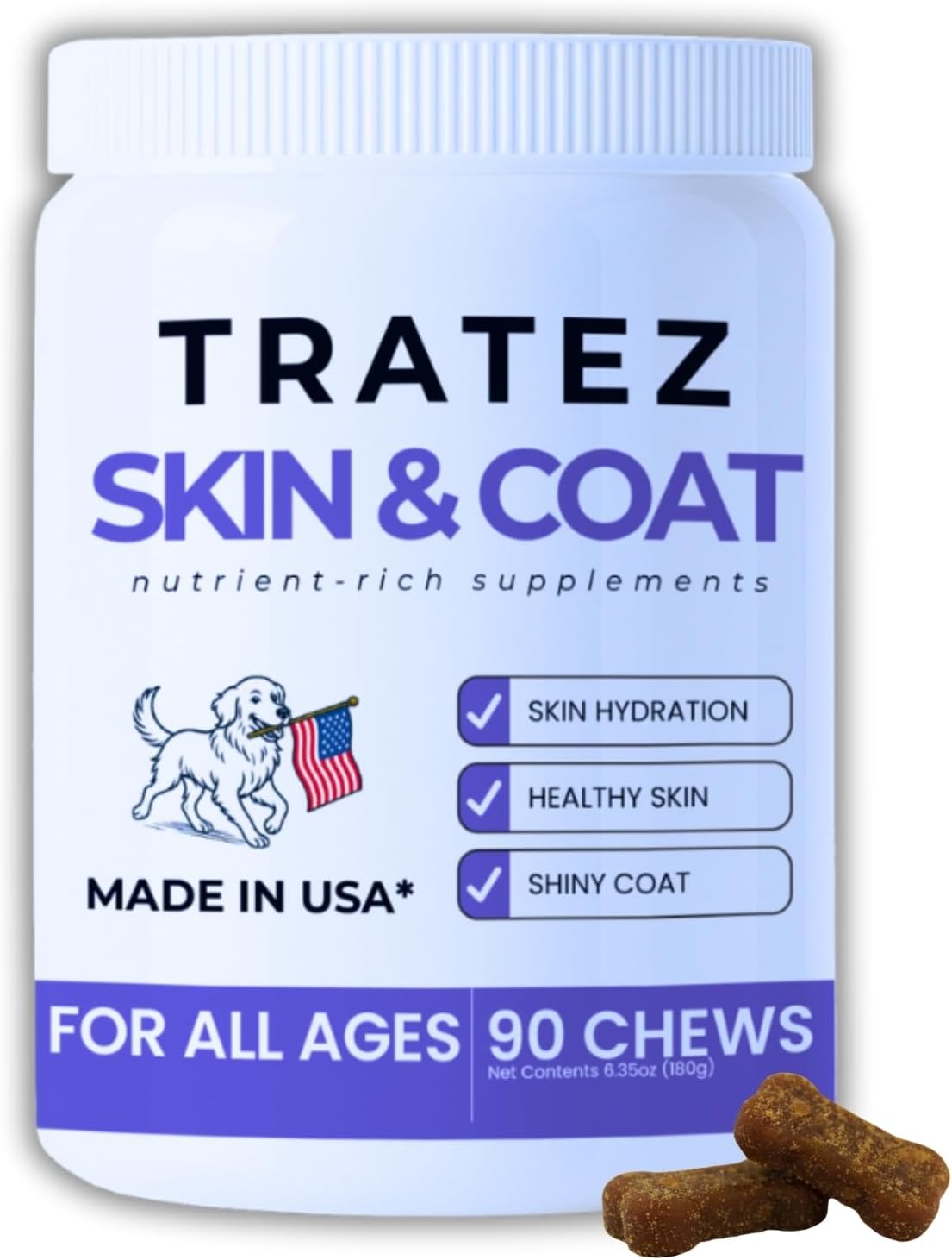 Skin and Coat Supplement for Dogs, 90 Soft Chews with Vitamin E and Essential Fatty Acids (Omega 3, Omega 6 and Omega 9 Fish Oil), Advanced Formula with Anti-inflammatory Properties