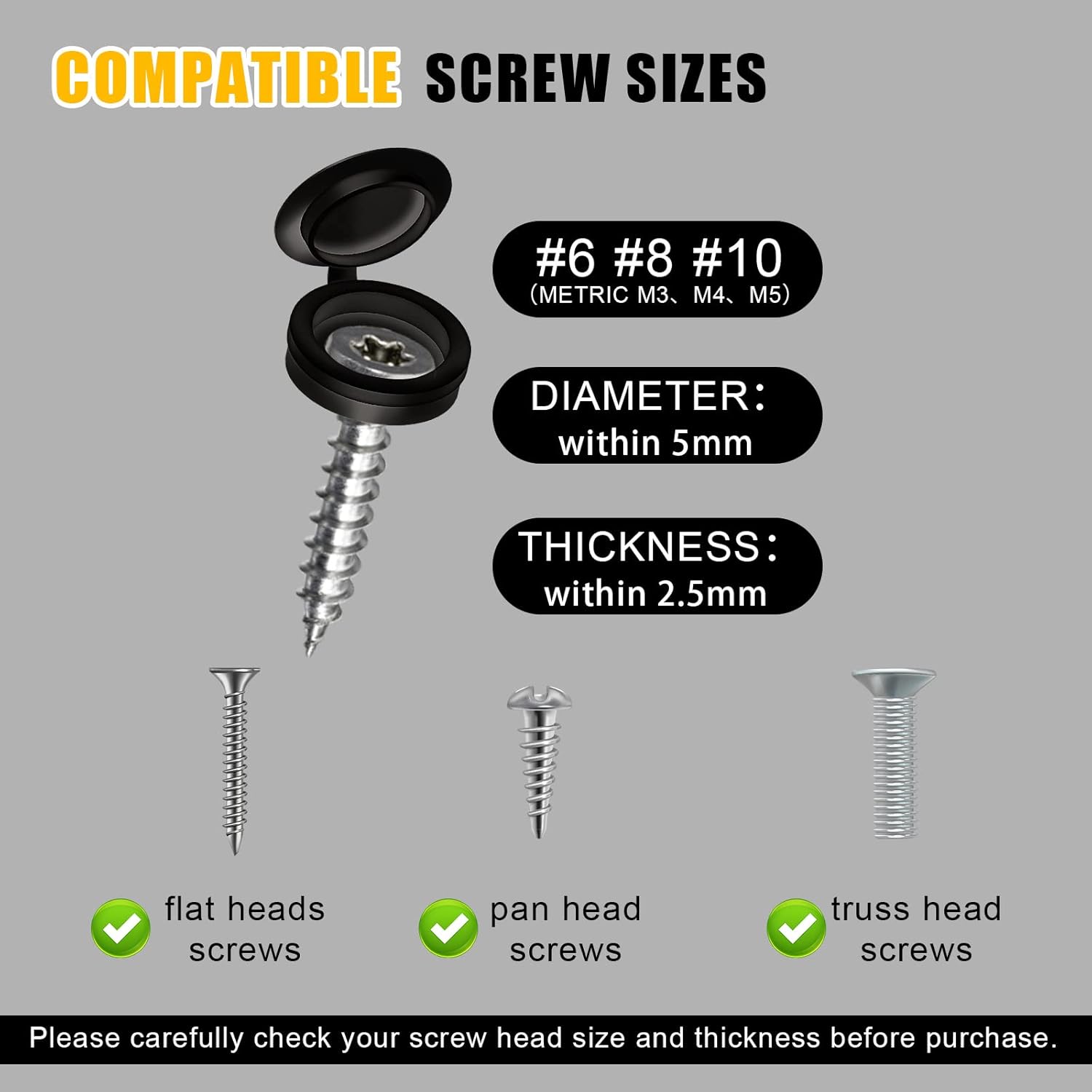 130pcs Black Plastic Screw Caps & Flip Tops for Screw Head Protection (M)