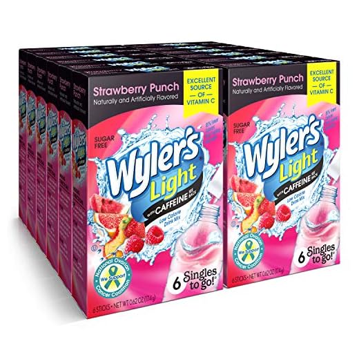 Wyler's Light Singles to Go Caffeinated Drink Mix - Strawberry Punch Powder Sticks (12 Boxes with 6 Packets Each - 72 Total Servings)