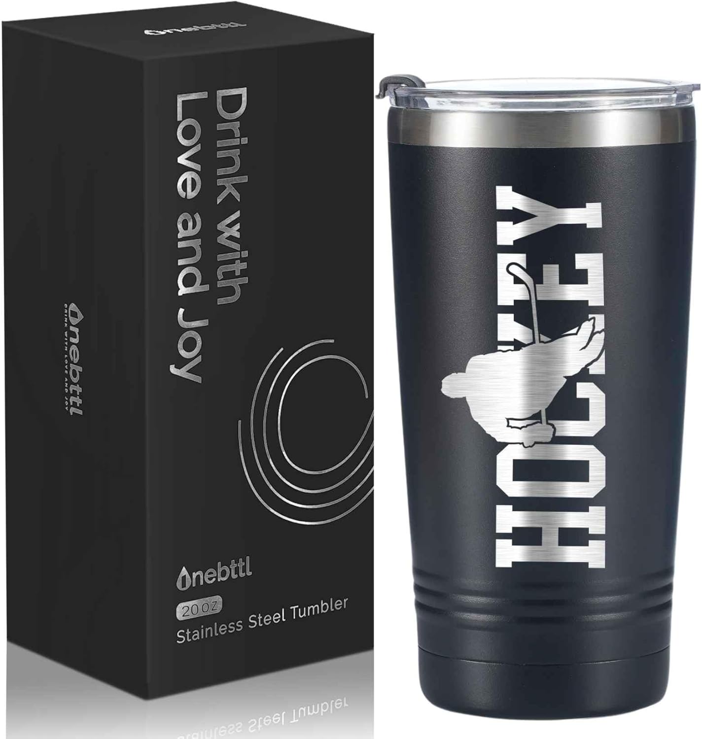 Onebttl Ice Hockey Player Gift for Boy & Men, Hockey Tumbler 20 oz with Lid & Straw, Gift for Hockey Lover Sports Travel Coffee Mug - Hockey