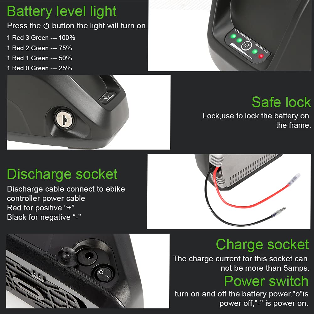 YOSE POWER Hailong Batterie de vélo électrique 36V pour Moteur 250W / 350W /500W Tube inférieur pour Mifa Vaun Prophete