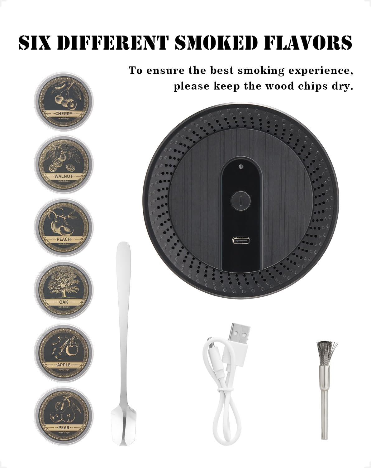Kit per affumicatore whisky da Elettrico 6 Aromi di Legno USB Ricaricabile Affumicatore Cocktail al bevande Idee Regalo Uomo Padre Natale Anniversario