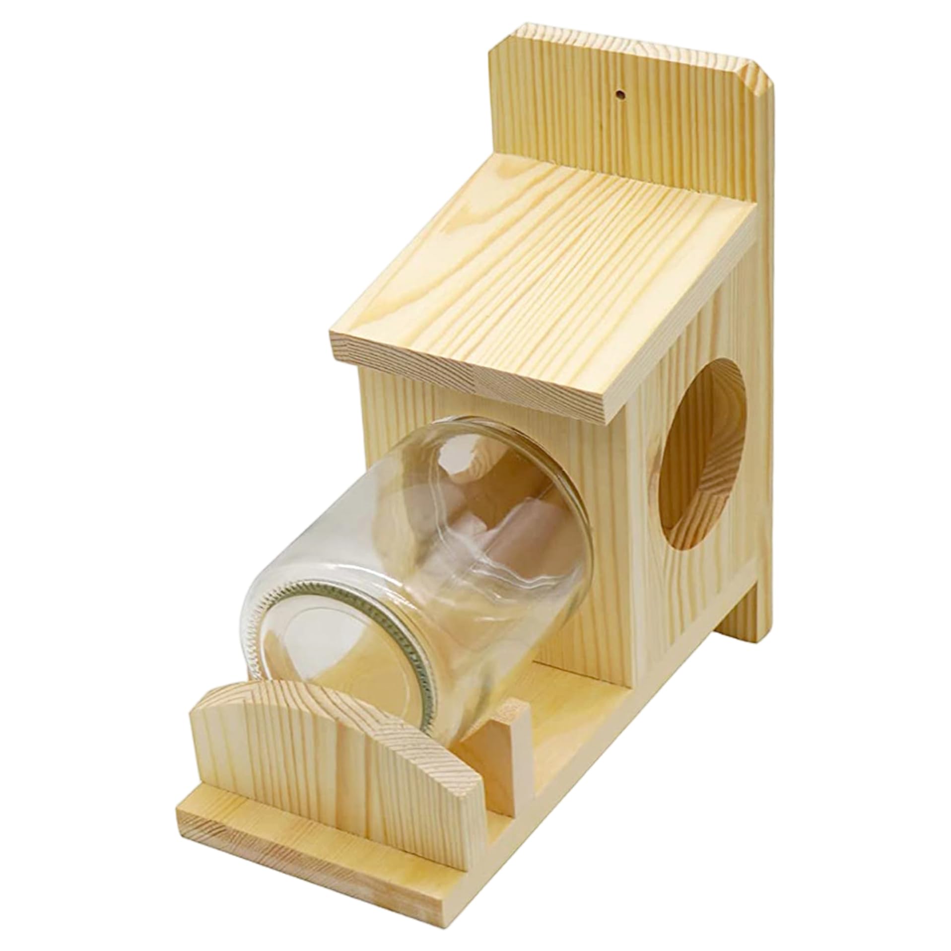 Eichhörnchen-Futterspender für draußen, Holz-Eichhörnchen-Box mit durchsichtigem Vorratsglas, wetterfester Nussriegel, Streifenhörnchen-Futterspender für Holzdeck, Baum, Zaun, 26, 7 x 14 x 14 cm