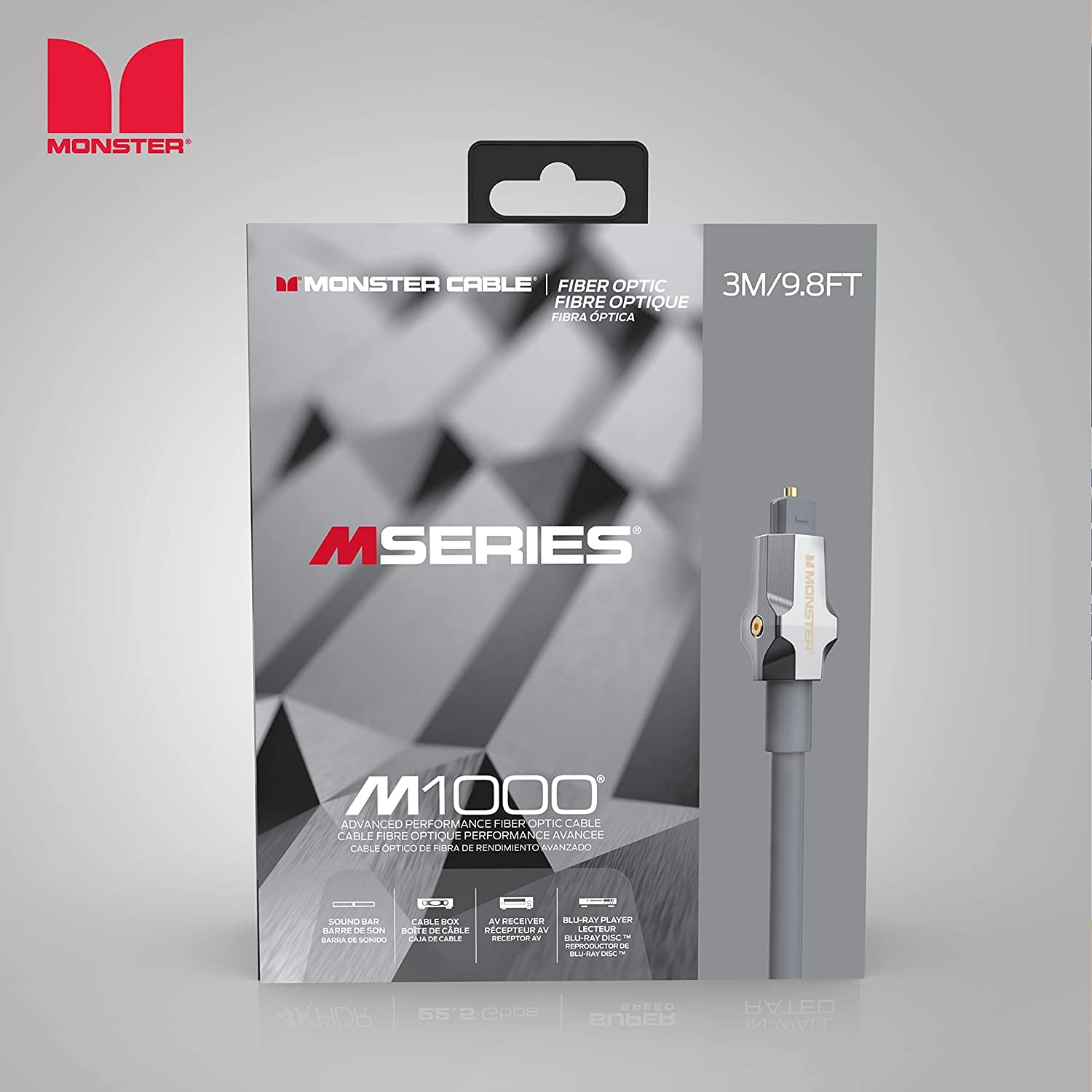 MONSTER Cable de fibra óptica M1000 3M, cable de fibra óptica, sonido envolvente, cable de audio digital, transmisión de señal óptima, cable para cine en casa, amplificador, consolas de juegos,