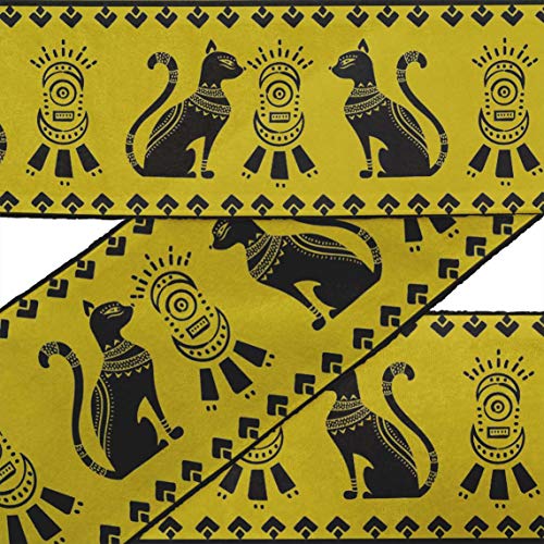 Iba Indianbeautifulart Yellow Stripe & Egyptian Cat Animal Ribbon Trim Tape Fabric Laces For Crafts Printed Velvet Trim 9 Yard Sewing Accessories 3 Inches #TOP12