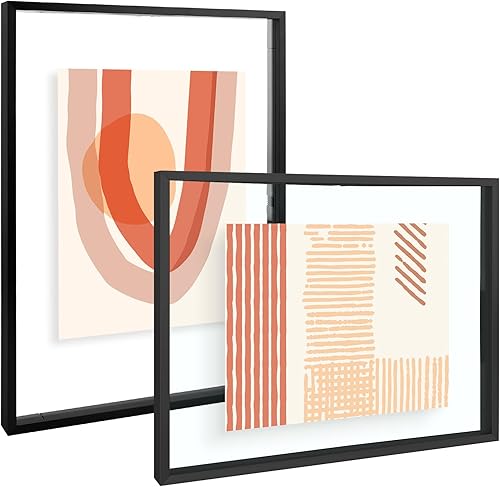 Vista 93 de Frametory, Marco de fotos flotante de 16 x 20 pulgadas, marco de fotos de metal, cristal real, para montaje en pared o mesa (negro, paquete de 2)