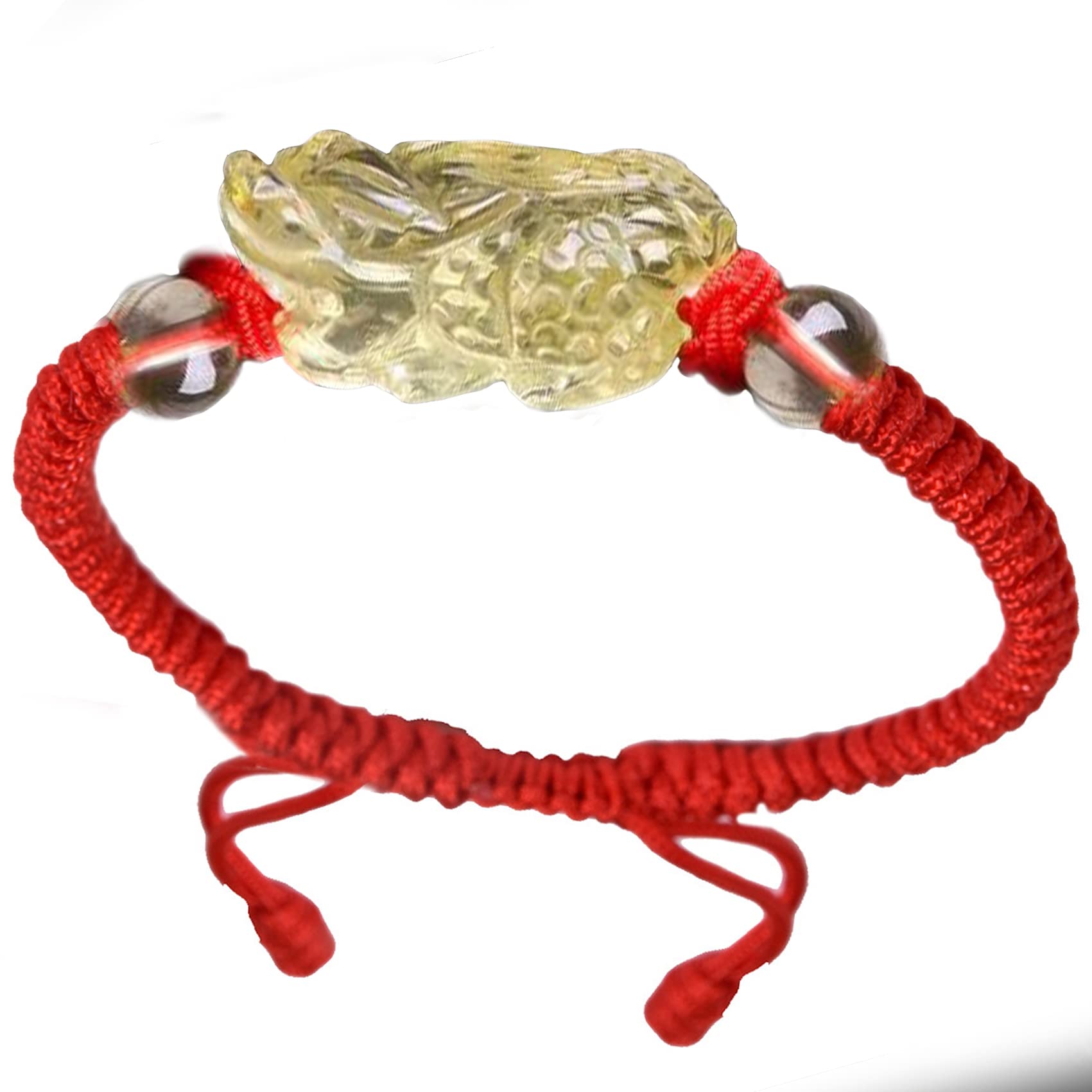 Pulsera de la Suerte, Pulsera Feng Shui, Cristal Citrino, Hilo Rojo, Amuleto Pi Yao, Ajustable, Hecho a Mano, talismán Budista para Riqueza y Buena Suerte.