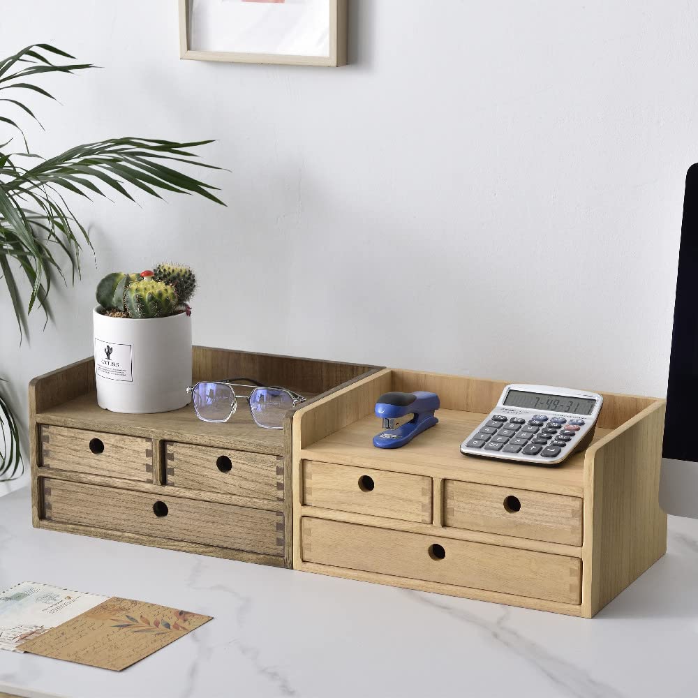 KIRIGEN Wood Organizer Shelf with 3 Drawers for Home Kicthen Decor ...