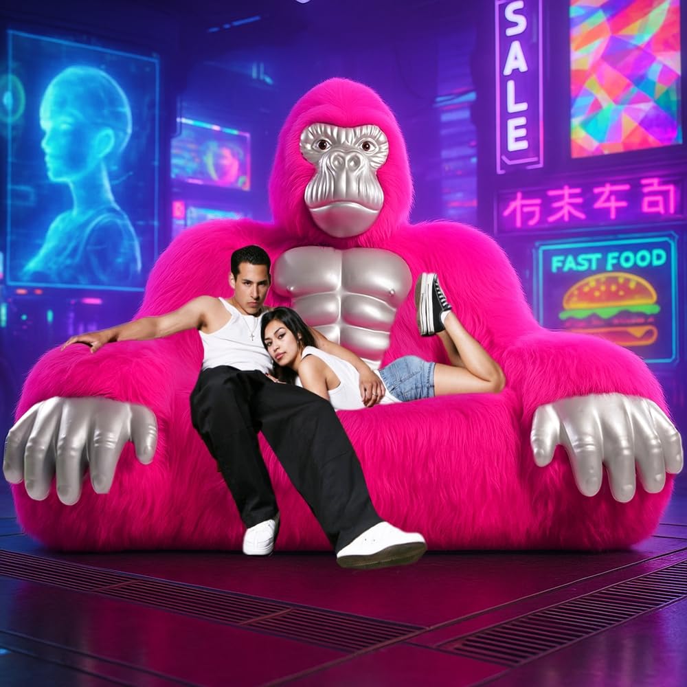 MASTAOUTDOOR Giant Inflatable King Kong Sofa Gorilla Blow Up Sofa Multifunctional King Kong Air Couch Portable Gorilla Chair Plush Furniture (Rose red