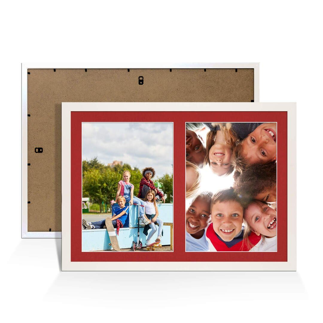 Procut Global 20X14 White Photo Frames For Multiple Pictures with Crimson Mount-Sleek Collage Frame with 2 Apertures (2x) A4-Engineered Wood with Shatterproof Perspex