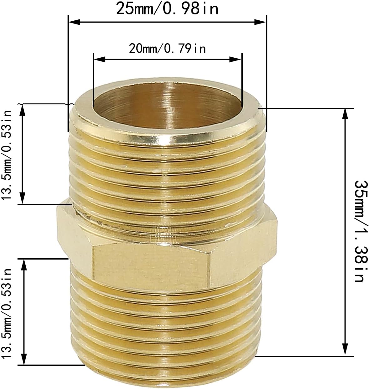2-Pack Brass Pipe Fittings 3/4" x 3/4" NPT Male Hex Nipple, Straight Connector