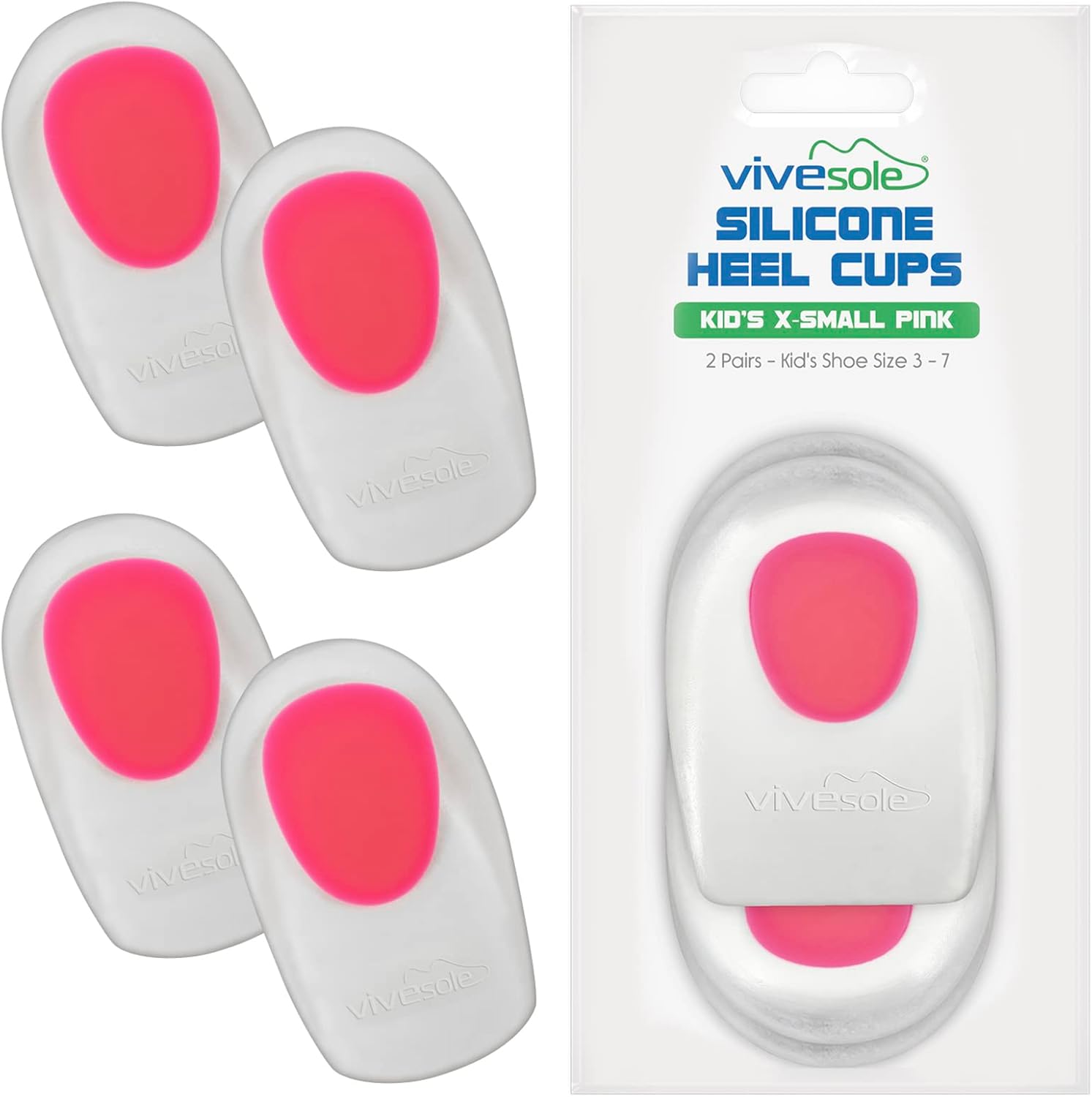 ViveSole Kids Heel Cups for Pain (2 Pairs) Cushions for