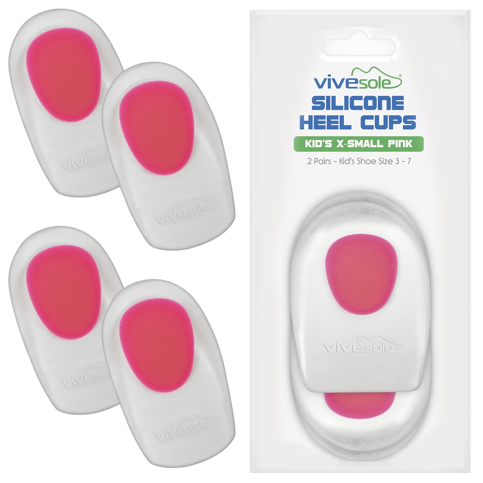 VIVEsoleHeel Cups for Kids for Pain Relief (2 Pairs) - Gel Cushions for Severs Disease, Plantar Fasciitis, Bone Spur - Silicone Inserts for Shoes, Orthopedic Shock Absorbing Pads for Support